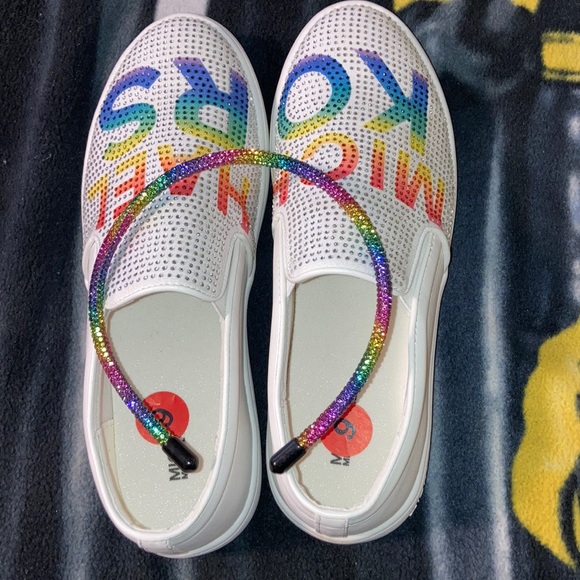 Michael Kors GEM Slip on sneaker trainer Rainbow Rhinestone white Size 6 NEW - Picture 3 of 8